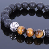 Lava Rock Tiger Eye Tibetan Silver Bracelet Lotus Spacer Yoga Mala for Men Women DiyNotion Handmade T022
