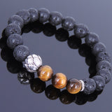 Lava Rock Tiger Eye Tibetan Silver Bracelet Lotus Spacer Yoga Mala for Men Women DiyNotion Handmade T022