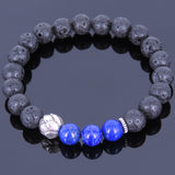 Lava Rock Lapis Tibetan Silver Bracelet Lotus Spacer Yoga Mala for Men Women DiyNotion Handmade T024