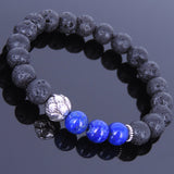 Lava Rock Lapis Tibetan Silver Bracelet Lotus Spacer Yoga Mala for Men Women DiyNotion Handmade T024
