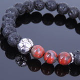 Lava Rock Jasper Stone Tibetan Silver Bracelet Lotus Spacer Yoga Mala for Men Women DiyNotion Handmade T025