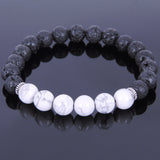Lava Rock White Howlite Tibetan Silver Bracelet Spacers Yoga Mala for Men Women DiyNotion Handmade T027