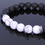 Lava Rock White Howlite Tibetan Silver Bracelet Spacers Yoga Mala for Men Women DiyNotion Handmade T027