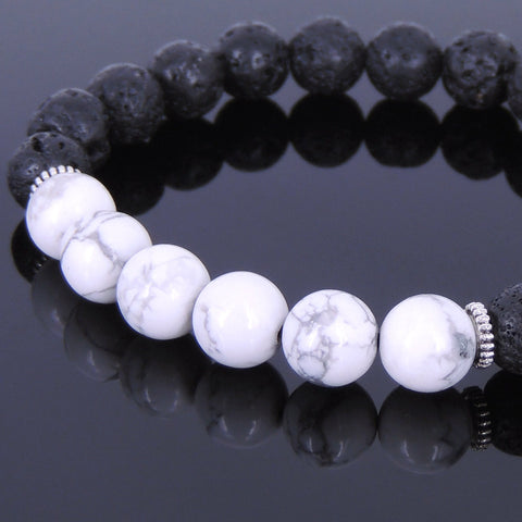 Lava Rock White Howlite Tibetan Silver Bracelet Spacers Yoga Mala for Men Women DiyNotion Handmade T027