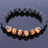 Lava Rock Tiger Eye Tibetan Silver Bracelet Spacers Yoga Mala for Men Women DiyNotion Handmade T028