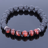Lava Rock Tiger Eye Tibetan Silver Bracelet Spacers Yoga Mala for Men Women DiyNotion Handmade T029