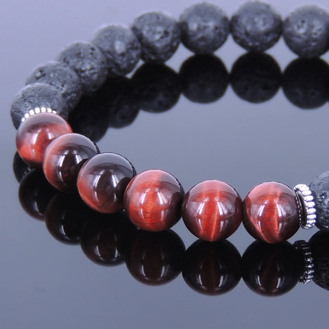 Lava Rock Tiger Eye Tibetan Silver Bracelet Spacers Yoga Mala for Men Women DiyNotion Handmade T029