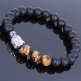Matte Black Onyx Tiger Eye Tibetan Silver Bracelet Buddha Yoga Mala for Men Women DiyNotion Handmade T031
