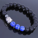 Matte Black Onyx Lapis Tibetan Silver Bracelet Buddha Yoga Mala for Men Women DiyNotion Handmade T032