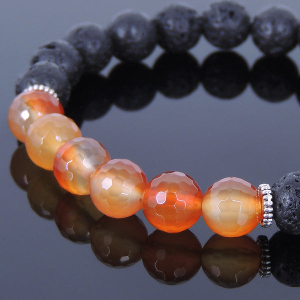 Lava Rock Carnelian Tibetan Silver Bracelet Spacers Yoga Mala for Men Women DiyNotion Handmade T034