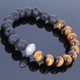 Lava Rock Tiger Eye Tibetan Silver Bracelet Charm Yoga Mala for Men Women DiyNotion Handmade T035