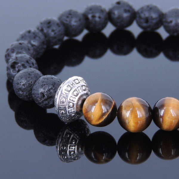 Lava Rock Tiger Eye Tibetan Silver Bracelet Charm Yoga Mala for Men Women DiyNotion Handmade T035