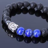 Lava Rock Lapis Tibetan Silver Bracelet Charm Yoga Mala for Men Women DiyNotion Handmade T036