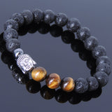 Lava Rock Tiger Eye Tibetan Silver Bracelet Charm Yoga Mala for Men Women DiyNotion Handmade T037