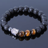 Lava Rock Tiger Eye Tibetan Silver Bracelet Charm Yoga Mala for Men Women DiyNotion Handmade T037