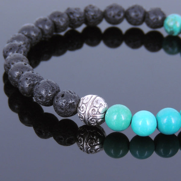 Lava Rock Turquoise Tibetan Silver Bracelet Protection Bead Yoga Mala for Men Women DiyNotion Handmade T039