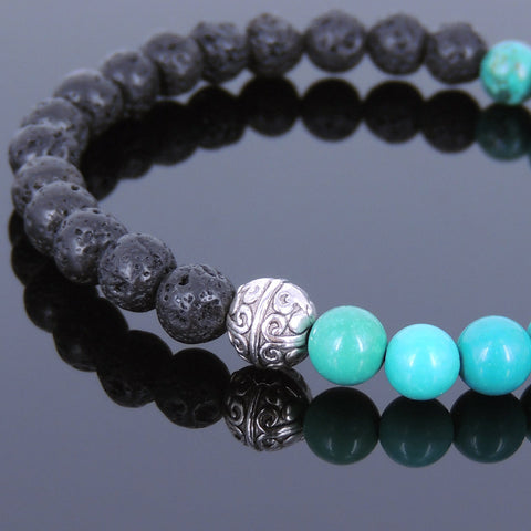 Lava Rock Turquoise Tibetan Silver Bracelet Protection Bead Yoga Mala for Men Women DiyNotion Handmade T039