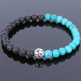 Lava Rock Turquoise Tibetan Silver Bracelet Protection Bead Yoga Mala for Men Women DiyNotion Handmade T040