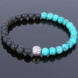 Lava Rock Turquoise Tibetan Silver Bracelet Protection Bead Yoga Mala for Men Women DiyNotion Handmade T041