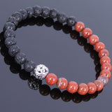 Lava Rock Jasper Stone Tibetan Silver Bracelet Protection Bead Yoga Mala for Men Women DiyNotion Handmade T043