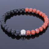 Lava Rock Jasper Stone Tibetan Silver Bracelet Protection Bead Yoga Mala for Men Women DiyNotion Handmade T044