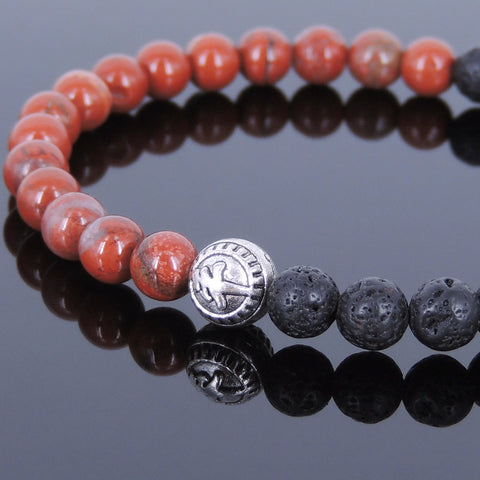 Lava Rock Jasper Stone Tibetan Silver Bracelet Protection Bead Yoga Mala for Men Women DiyNotion Handmade T044