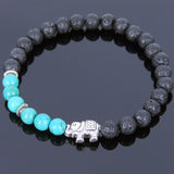 Lava Rock Turquoise Tibetan Silver Bracelet Elephant Yoga Mala for Men Women DiyNotion Handmade T045