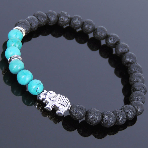 Lava Rock Turquoise Tibetan Silver Bracelet Elephant Yoga Mala for Men Women DiyNotion Handmade T045