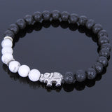 Lava Rock White Howlite Tibetan Silver Bracelet Elephant Yoga Mala for Men Women DiyNotion Handmade T046