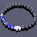 Lava Rock Lapis Tibetan Silver Bracelet Elephant Yoga Mala for Men Women DiyNotion Handmade T048