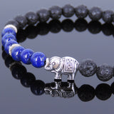 Lava Rock Lapis Tibetan Silver Bracelet Elephant Yoga Mala for Men Women DiyNotion Handmade T048