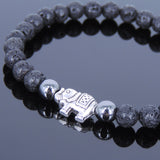 Lava Rock Hematite Tibetan Silver Bracelet Elephant Yoga Mala for Men Women DiyNotion Handmade T050