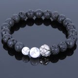 Lava Rock White Howlite Tibetan Silver Bracelet Lotus Yoga Mala for Men Women DiyNotion Handmade T052