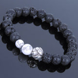 Lava Rock White Howlite Tibetan Silver Bracelet Lotus Yoga Mala for Men Women DiyNotion Handmade T052
