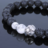 Lava Rock White Howlite Tibetan Silver Bracelet Lotus Yoga Mala for Men Women DiyNotion Handmade T052