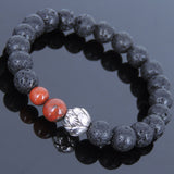 Lava Rock Jasper Stone Tibetan Silver Bracelet Lotus Yoga Mala for Men Women DiyNotion Handmade T053