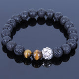 Lava Rock Tiger Eye Tibetan Silver Bracelet Lotus Yoga Mala for Men Women DiyNotion Handmade T054