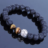Lava Rock Tiger Eye Tibetan Silver Bracelet Lotus Yoga Mala for Men Women DiyNotion Handmade T054