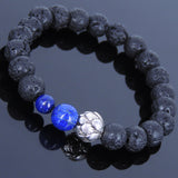 Lava Rock Laspi Tibetan Silver Bracelet Lotus Yoga Mala for Men Women DiyNotion Handmade T056