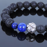 Lava Rock Laspi Tibetan Silver Bracelet Lotus Yoga Mala for Men Women DiyNotion Handmade T056