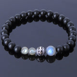 Matte Black Onyx Labradorite Sterling Silver Bracelet Gemstone 925 Bead Men Women DiyNotion Handmade BR201