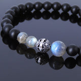 Matte Black Onyx Labradorite Sterling Silver Bracelet Gemstone 925 Bead Men Women DiyNotion Handmade BR201