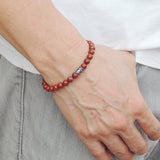 Men's Women Red Japser Stone Sterling Silver Bracelet 925 Fleur de Lis Bead DiyNotion Handmade BR463