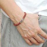 Men's Women Red Jasper Stone Sterling Silver Bracelet 925 Fish Charm Lucky DiyNotion Handmade BR464