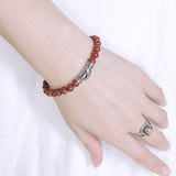 Men's Women Red Jasper Stone Sterling Silver Bracelet 925 Fish Charm Lucky DiyNotion Handmade BR464