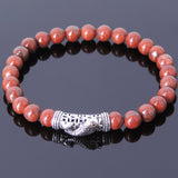 Men's Women Red Jasper Stone Sterling Silver Bracelet 925 Fish Charm Lucky DiyNotion Handmade BR464