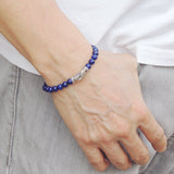 Men's Women Lapis Sterling Silver Bracelet Gemstone 925 Fish Charm Lucky DiyNotion Handmade BR466