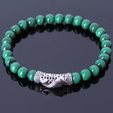 Men's Women Malachite Sterling Silver Bracelet Gemstone 925 Fish Charm Lucky DiyNotion Handmade BR467