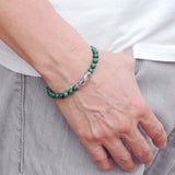 Men's Women Malachite Sterling Silver Bracelet Gemstone 925 Fish Charm Lucky DiyNotion Handmade BR467