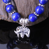 Lapis Sterling Silver Bracelet 925 Marcasite Elephant Pendant DiyNotion Handmade BR061